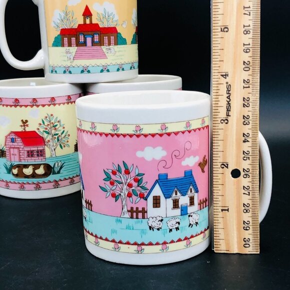 80s Country Cottage Stoneware Coffee Mugs Set of 4 Teachercore Drinkware - Picture 10 of 10
